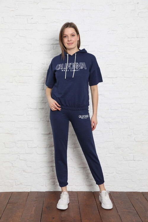 2 İplik Kısa Kol Kapüşonlu Takım 2204 Lacivert