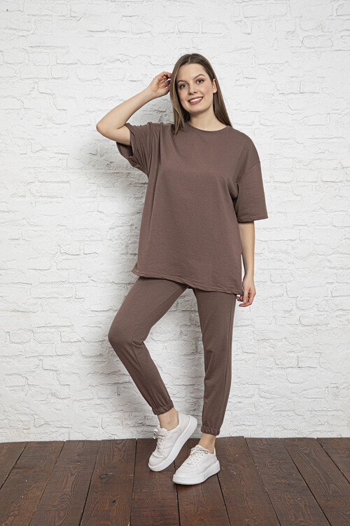 2 İplik Kısa Kol Takım 4002 Kahverengi