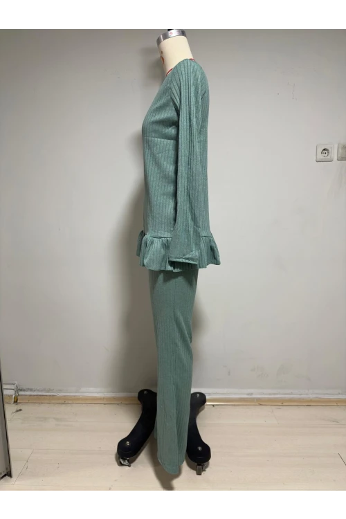 Bisiklet Yaka Etek ve Kol Detay Pijama Takım