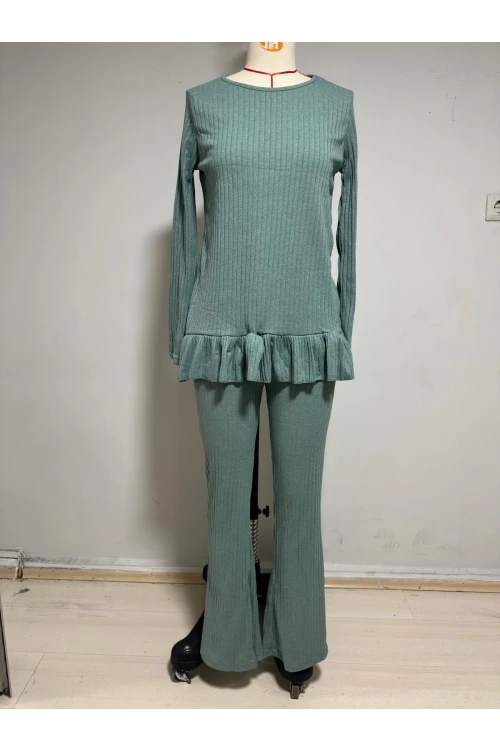 Bisiklet Yaka Etek ve Kol Detay Pijama Takım