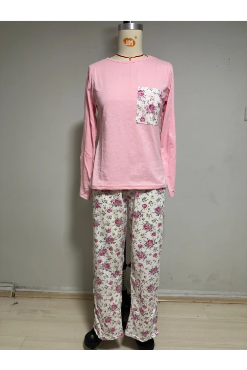 Çiçek Baskı Uzun Kollu Pijama Takım
