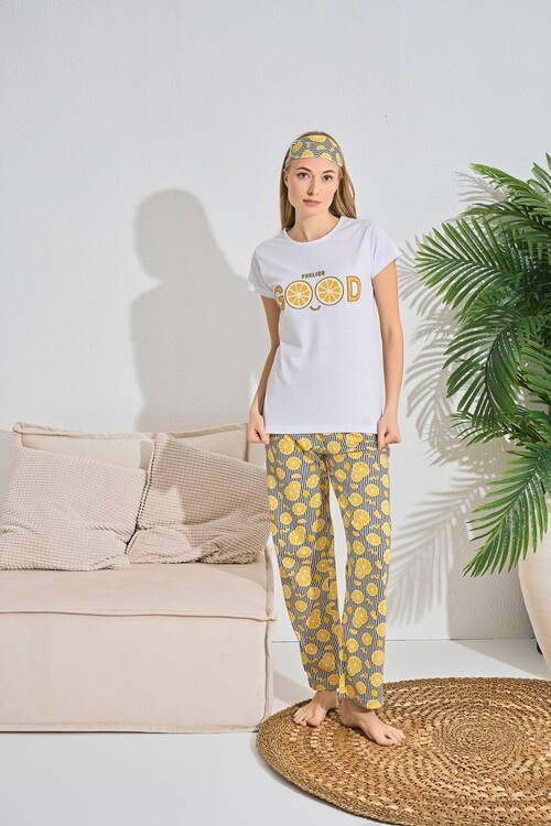 Kadın Kısa Kol Pijama Takım 3063 Beyaz