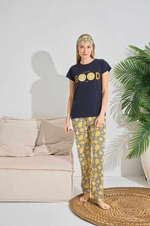 Kadın Kısa Kol Pijama Takım 3063 Lacivert