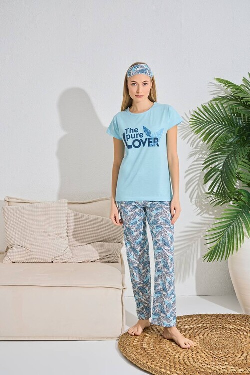 Kadın Kısa Kol Pijama Takım 3063 Turkuaz