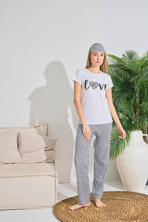 Kadın Kısa Kol Pijama Takım 3063 Beyaz