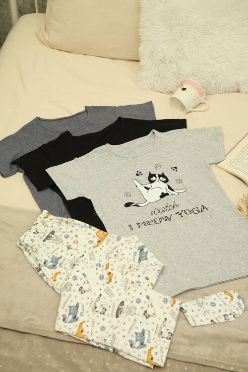 Kadın Kısa Kol Pijama Takım 3063 Siyah