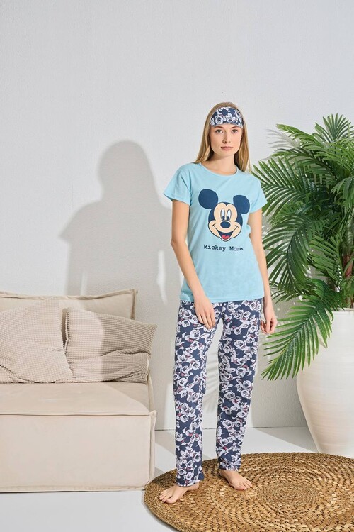 Kadın Kısa Kol Pijama Takım 3063 Mavi