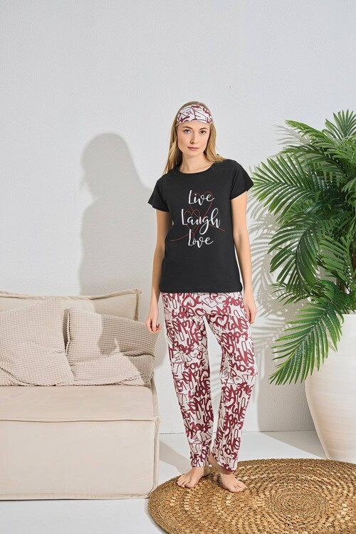 Kadın Kısa Kol Pijama Takım 3063 Siyah