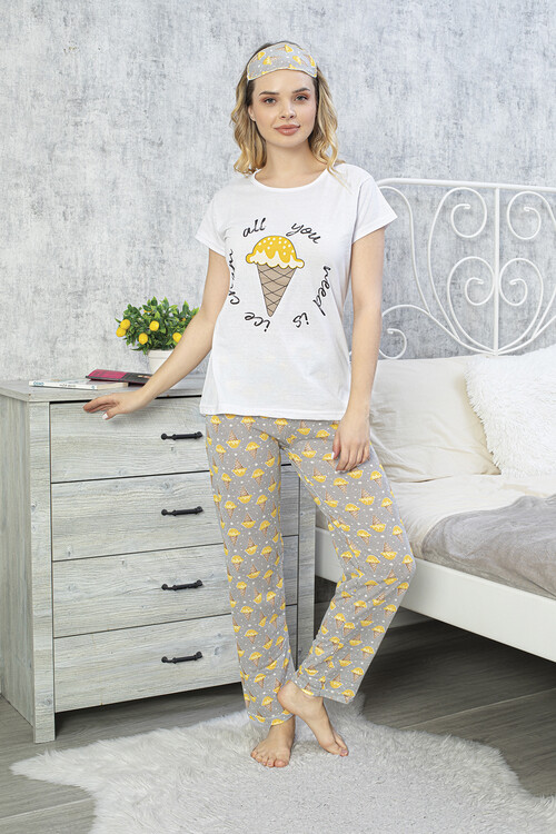 Kadın Kısa Kol Pijama Takım 3063 Beyaz