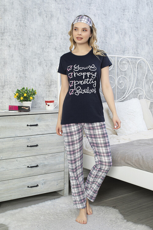 Kadın Kısa Kol Pijama Takım 3063 Lacivert