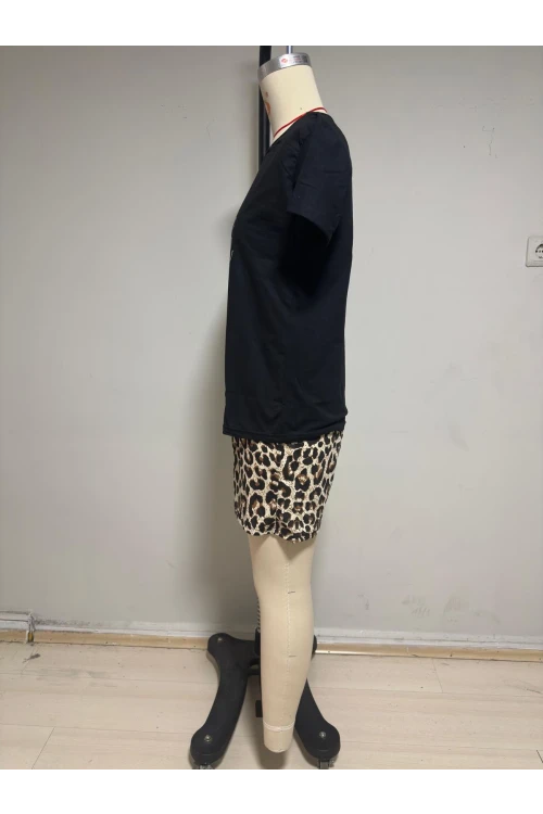 Leopar Şortlu Baskılı Pijama Takım