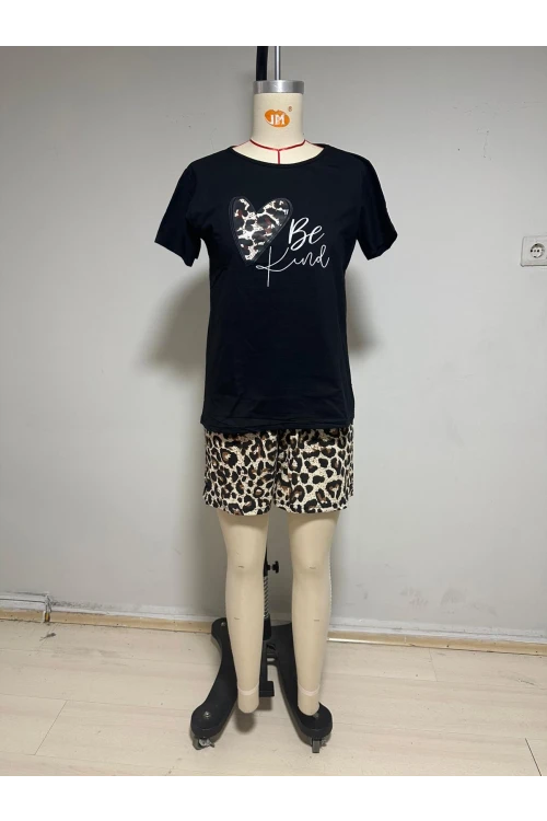 Leopar Şortlu Baskılı Pijama Takım