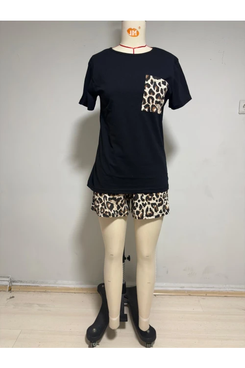 Şortlu Leopar Desen Pijama Takım