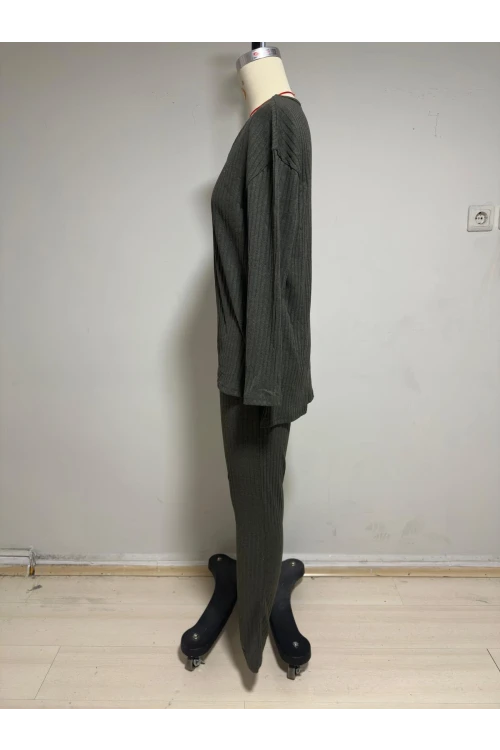 V Yaka Uzun Kol Pijama Takım