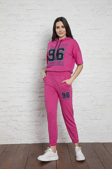 2 İplik Kısa Kol Kapüşonlu Takım 2204 Fuşya