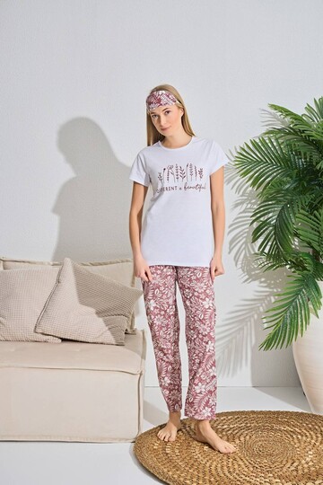 Kadın Kısa Kol Pijama Takım 3063 Beyaz