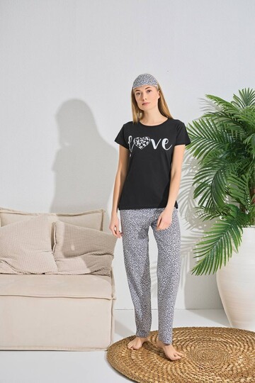 Kadın Kısa Kol Pijama Takım 3063 Siyah