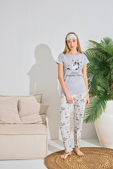 Kadın Kısa Kol Pijama Takım 3063 Gri