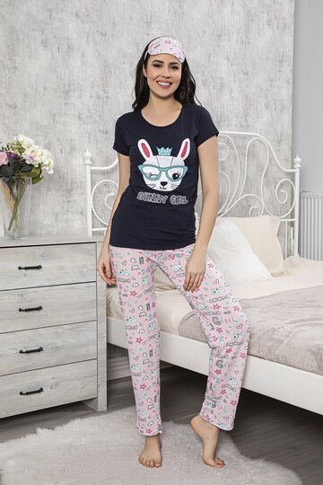 Kadın Kısa Kol Pijama Takım 3063 Lacivert