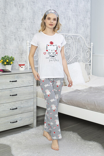 Kadın Kısa Kol Pijama Takım 3063 Beyaz