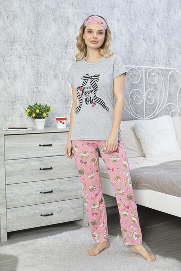 Kadın Kısa Kol Pijama Takım 3063 Gri