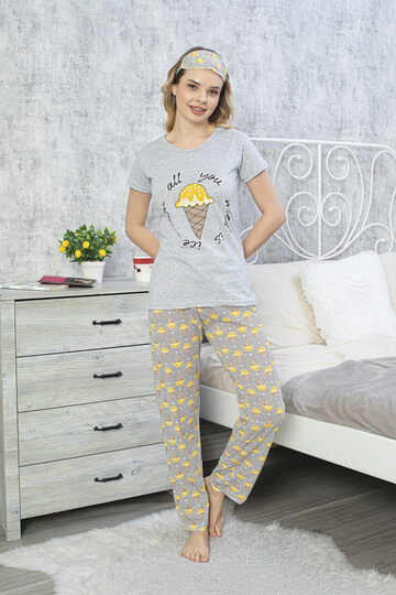 Kadın Kısa Kol Pijama Takım 3063 Gri