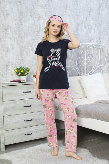 Kadın Kısa Kol Pijama Takım 3063 Lacivert