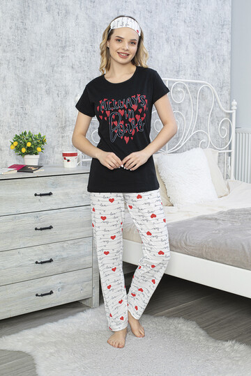 Kadın Kısa Kol Pijama Takım 3063 Siyah