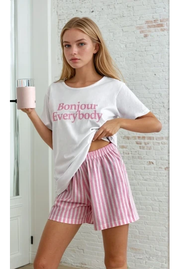 Kısa Kollu Şortlu Pijama Takımı Pembe