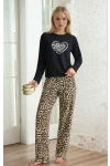 Kalp Detay Leopar Desen Pijama Takımı