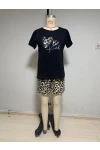 Printed Pajama Set with Leopard Shorts